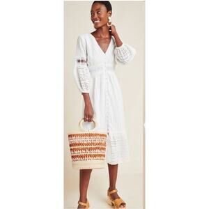 Anthropologie White Ebba Eyelet Midi Dress size 2